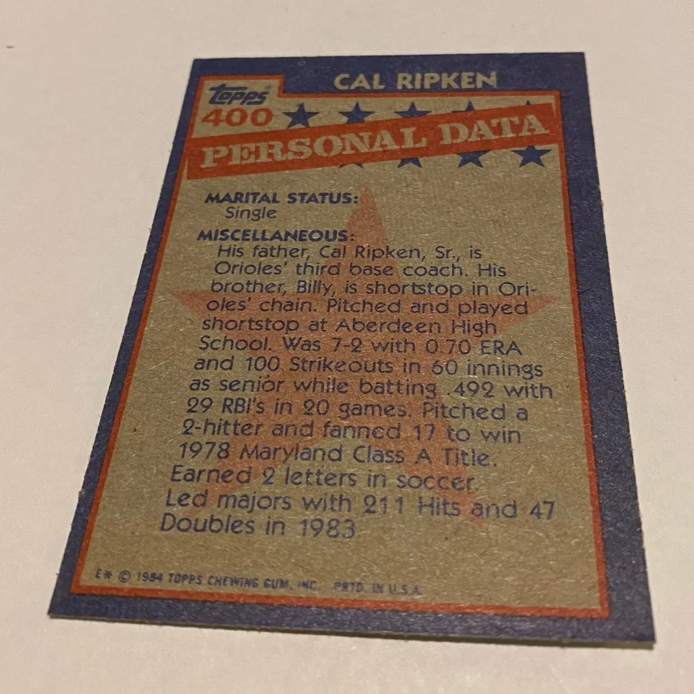 Topps Baseball card cal ripken